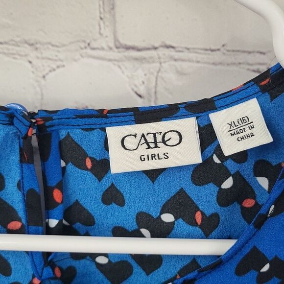 Cato Girls Royal Blue Ditsy Hearts Lightweight Long Sleeve Keyhole Dress XL 16 - Picture 5 of 8